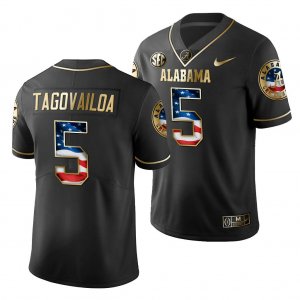 Men's Alabama Crimson Tide #5 Taulia Tagovailoa 2019 Stars and Stripes Black Golden Limited Edition NCAA College Football Jersey 2403AJNU0